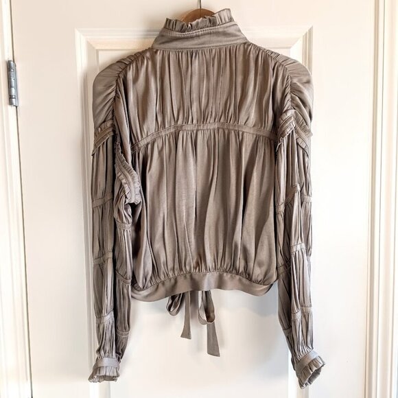 Current Air Taupe Full Zip Shirred Satin Bomber Jacket - Picture 2 of 7